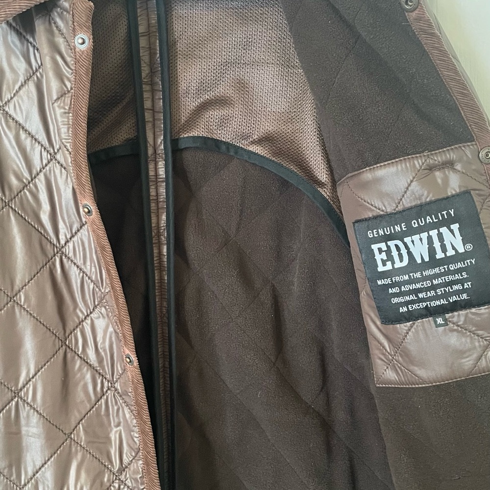 Top Japanese denim brand Edwin Men's Quilted Brown Puffer Jacket - Picture 9 of 11